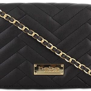 Bebe Quilted Black Crossbody with Gold Chain